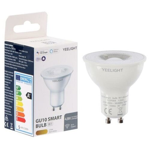 Умная лампочка Yeelight Smart bulb W1, Gu10, 4.8 Вт, 350 Лм, 2700 К Yeelight 7097269