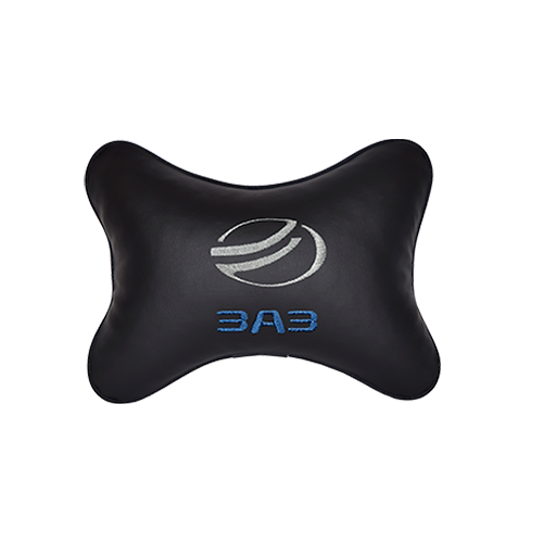 Автомобильная подушка на подголовник экокожа Black с логотипом автомобиля ZAZ