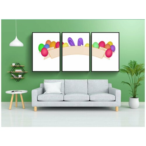 фото Набор модулных постеров для интерьера "пасхальный, яйца, баннер" 60x90 см. в тубусе, без рамки lotsprints