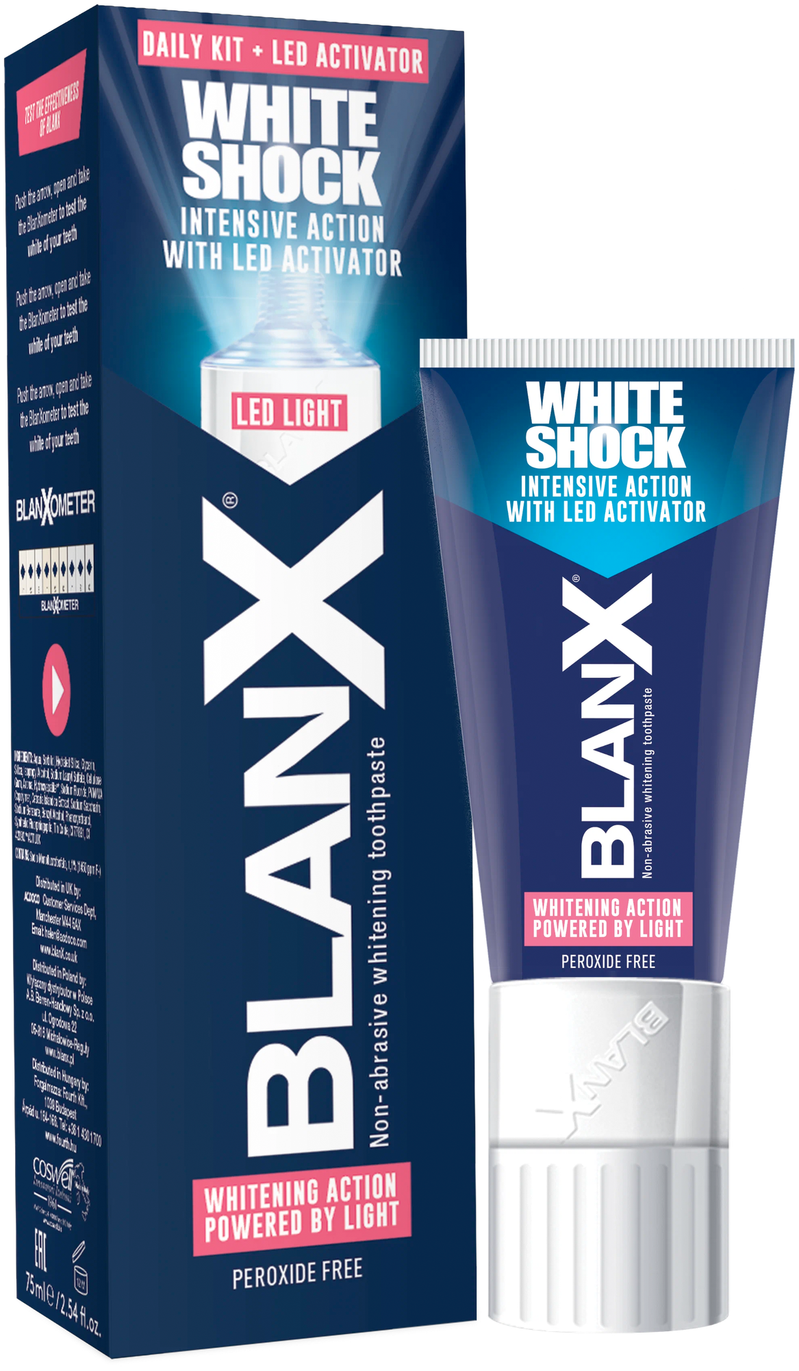 Зубная паста BlanX White Shock, 50 мл + светодиодный активатор