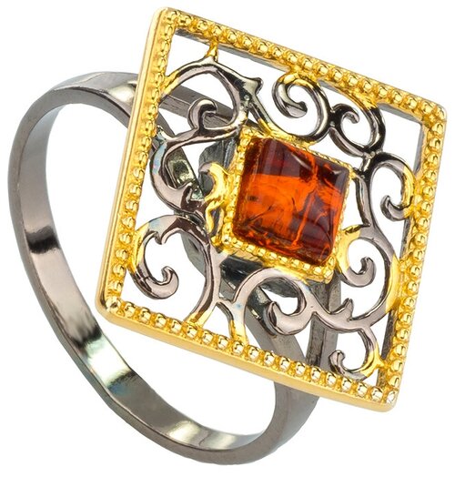 Кольцо Amberprofi, серебро, 925 проба, золочение, янтарь, размер 19.5