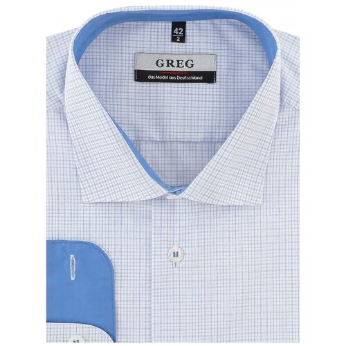 фото Рубашка мужская длинный рукав greg 124/139/1176/z/1_gb, полуприталенный силуэт / regular fit, цвет голубой, рост 174-184, размер ворота 44