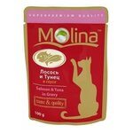 Molina влажный корм для взрослых кошек всех пород, лосось и тунец в соусе 100 гр (26 шт) - изображение