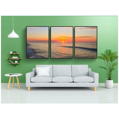фото Набор модулных постеров для интерьера "заход солнца, вода, море" 60x90 см. в тубусе, без рамки lotsprints