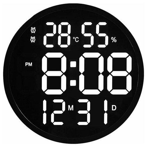 Сетевые LED 6620 BL 12-дюймовый бесшумный светодиодный настенные часы-будильник с календарем интеллектуальной яркостью с дистанционным управлением 315000₽