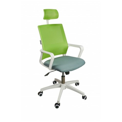 Кресло компьютерное офисное Бит, белый пластик, зеленая сетка, темно серая ткань