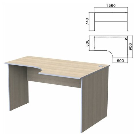 Стол письменный эргономичный "Бюджет", 1360х900х740 мм, правый, дуб шамони светлый, 402663-430