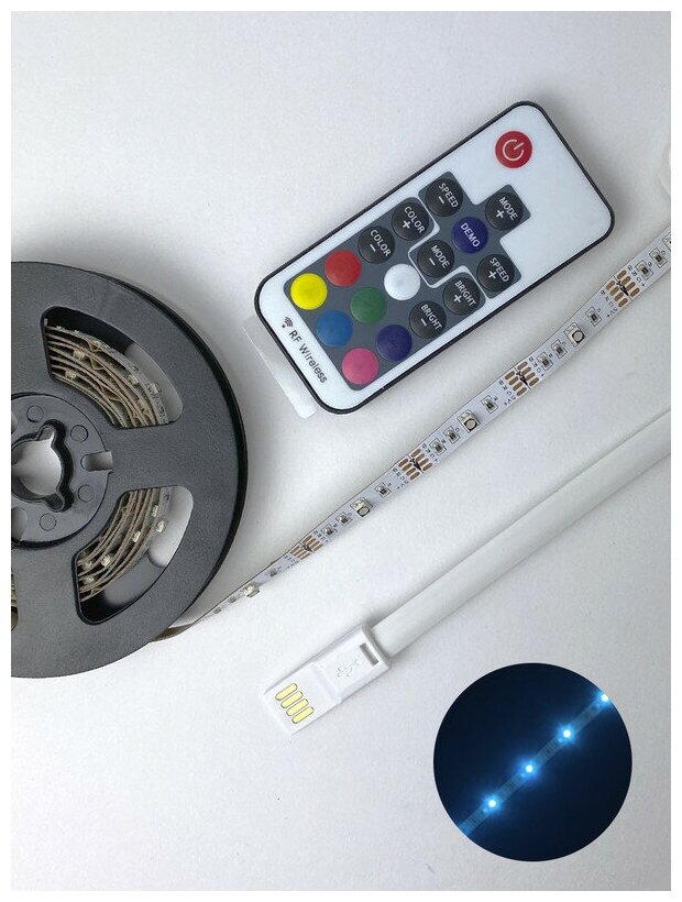 LED подсветка, светодиодная лента для TV комплект гелеос T12 4,8Вт/5V, USB (лента 200 см), с пультом, многоцветная - фотография № 4