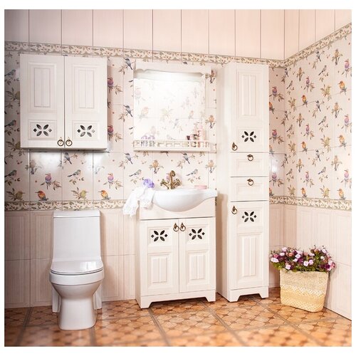 фото Мебель для ванной бриклаер кантри 65 бежевый дуб прованс (тумба, раковина, зеркало, балюстрада)