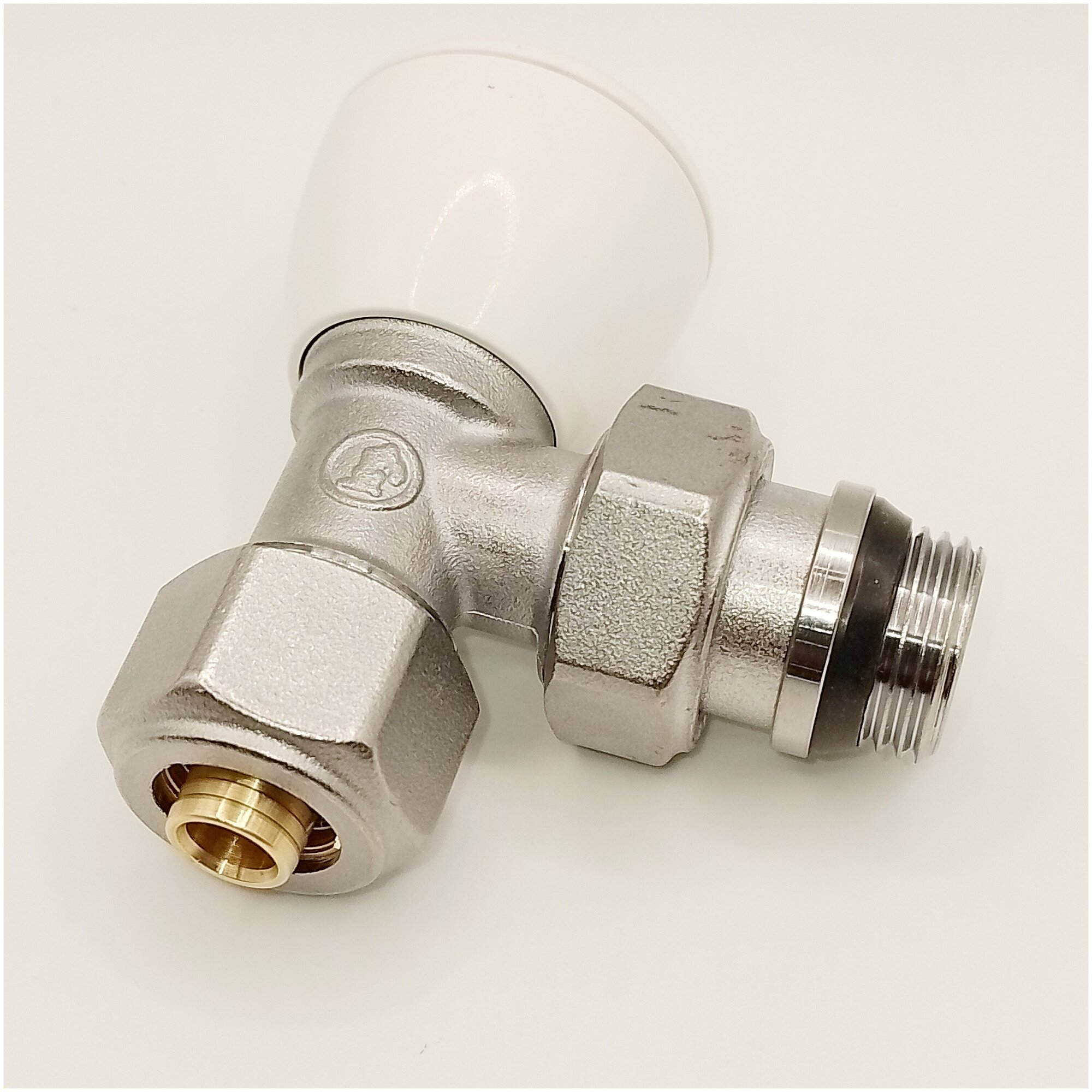 Клапан регулировочный (вентиль кран) для радиатора 1/2" - угловой с фитингом под трубу PEX d16(20-22)