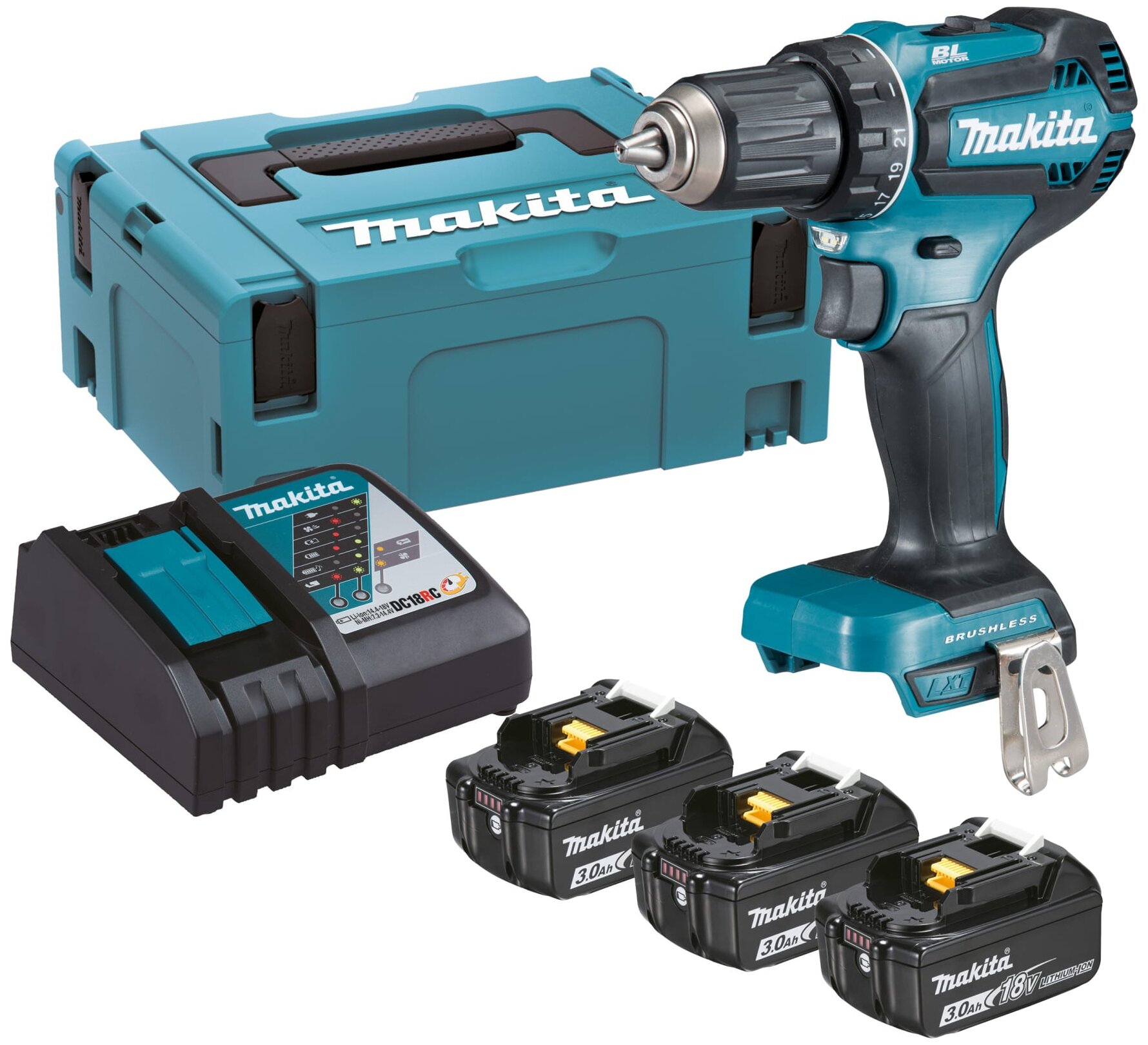 Дрель-шуруповерт аккумуляторная 50Нм LXT 18В, 3х3Ач, з/у, Makita DDF485RF3J