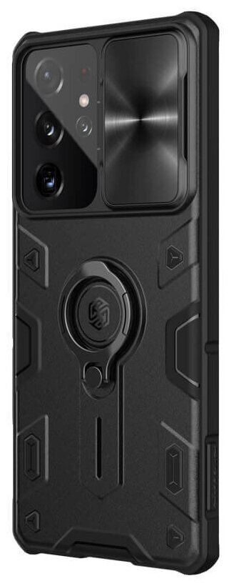 Противоударный чехол с кольцом и защитой камеры Nillkin CamShield Armor Case для Samsung Galaxy S21 Ultra черный