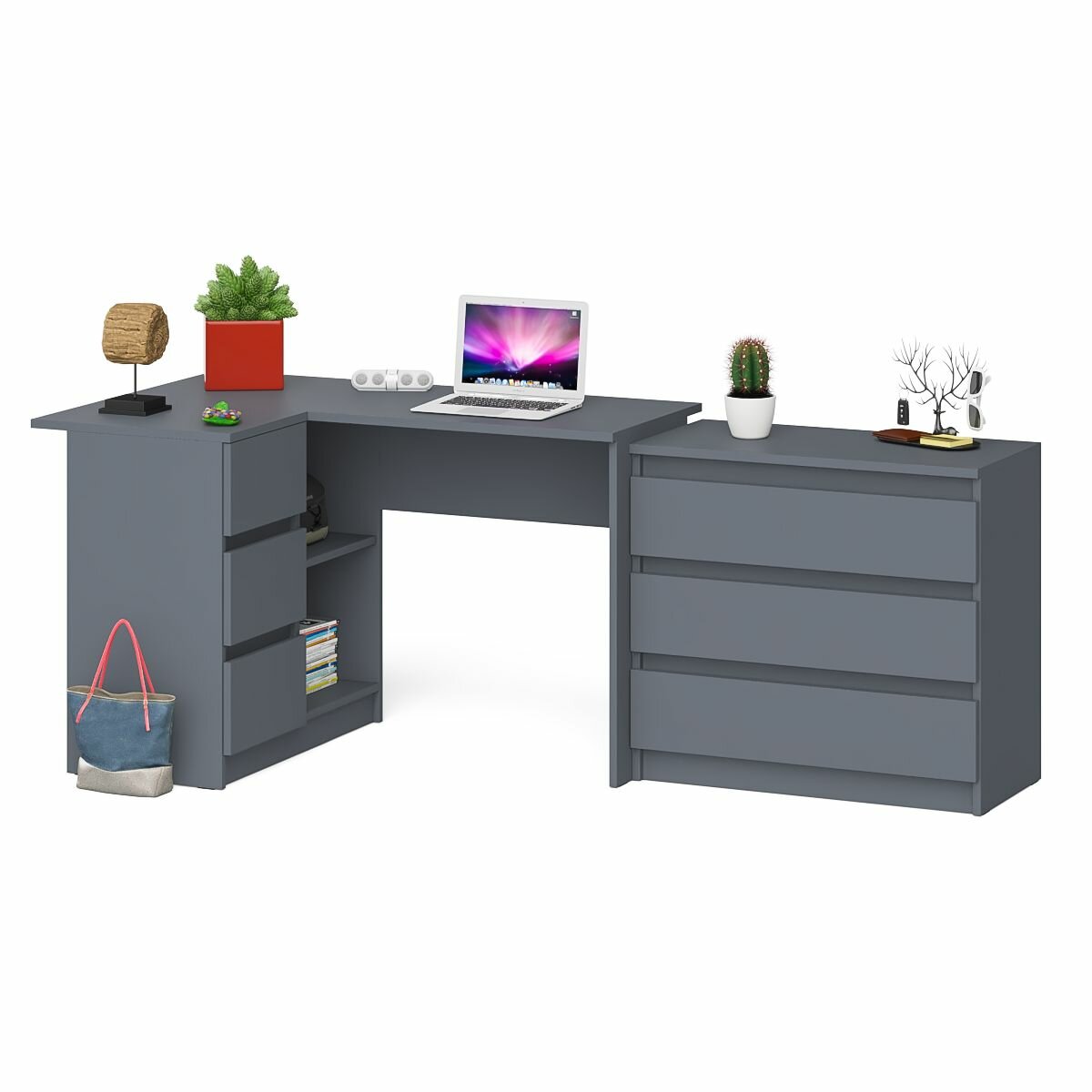Компьютерный стол СВК Мори МС-16 левый с комодом 3 ящика цвет графит, 204,8х84,9х76,6 см.