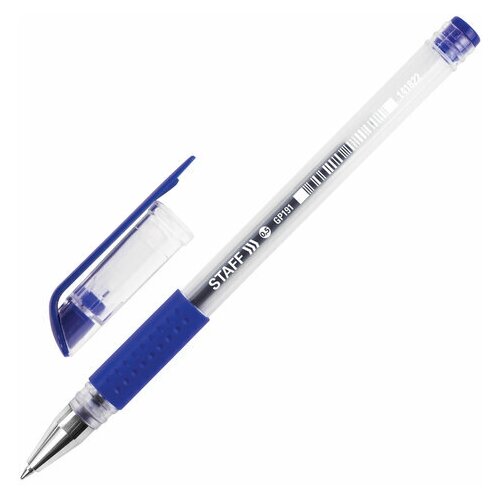 Ручка гелевая с грипом STAFF EVERYDAY GP-191 синяя корпус прозрачный узел 0 5 мм линия письма 0 35 мм, 48 шт