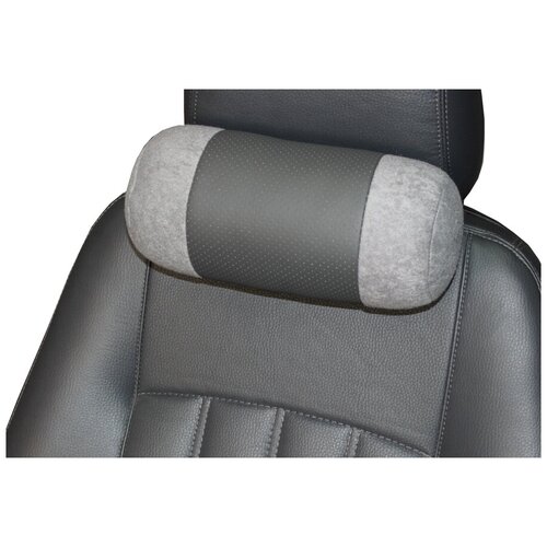 фото Подушка на подголовник автомобильного кресла matex roll, бежевый серый, 25х11х11 см, экокожа, велюр