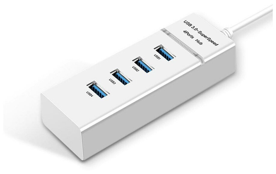 USB-концентратор USB 3.0 на 4 порта, HUB разветвитель портативный для периферийных устройств, расширитель ПК, белый провод 120 см