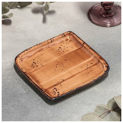 Блюдо фарфоровое квадратное «Винтаж», 14,5×14,5 см, цвет коричневый