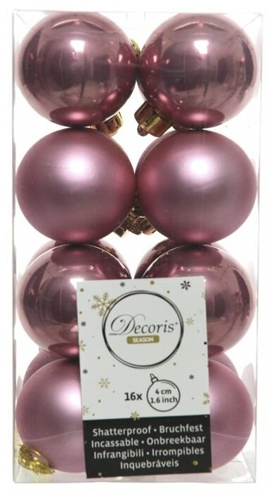 Набор пластиковых шаров делюкс мини (матовые и глянцевые), цвет: розовый бархат, 4 см, упаковка 16 шт, Kaemingk (Decoris)