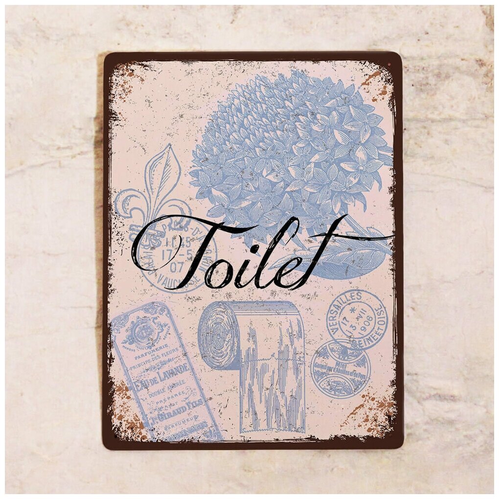 Жестяная табличка Toilet в стиле прованс, металл, 20х30 см