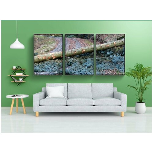 фото Набор модулных постеров для интерьера "лесные работы, деревянные делами, дорога" 60x90 см. в тубусе, без рамки lotsprints