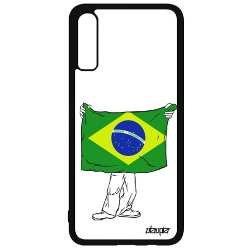 фото Противоударный чехол для смартфона // galaxy a70 // "флаг бразилии с руками" стиль туризм, utaupia, белый