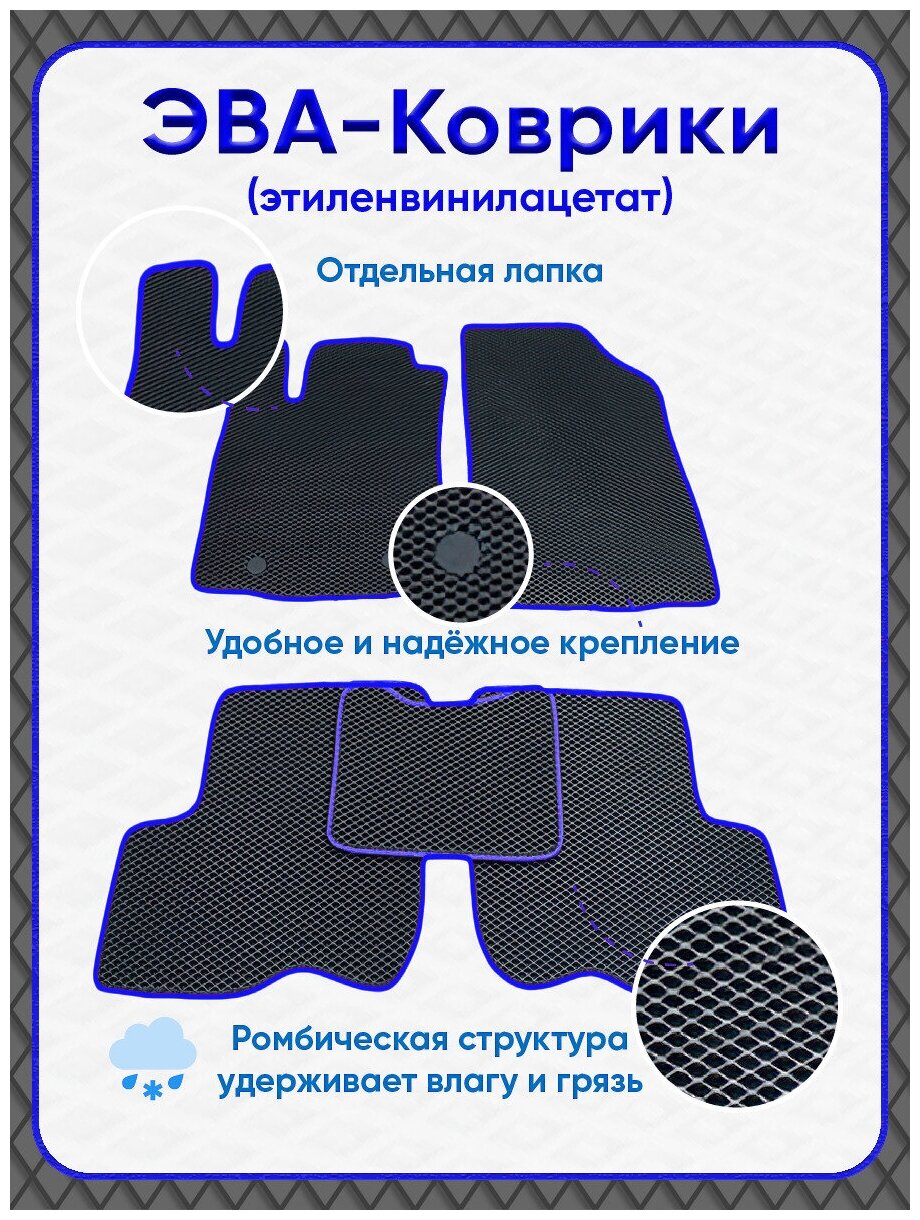 Автомобильные коврики ЕВА / EVA в салон для Daewoo Nexia (1994-2016)/Дэу Нексия(синий кант)