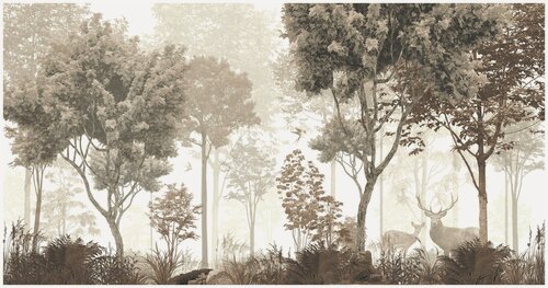 Изображение товара Фотообои Уютная стена "Олени в прекрасном лесу" 520х270 см Виниловые Бесшовные (единым полотном)