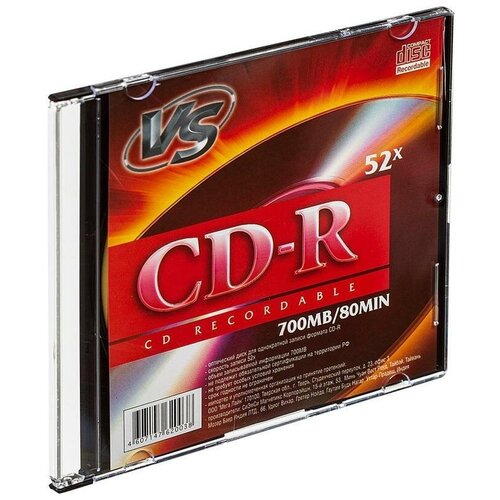vs vscdrsl501 оптический диск cd r Оптический диск CD-R VS 700Mb, 52x, slim case, 5шт. (VSCDRSL501)