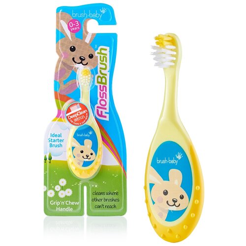 Brush-Baby FlossBrush зубная щетка, 0-3 года, желтая зубная щетка brush baby brb001 10 36 месяцев прозрачный