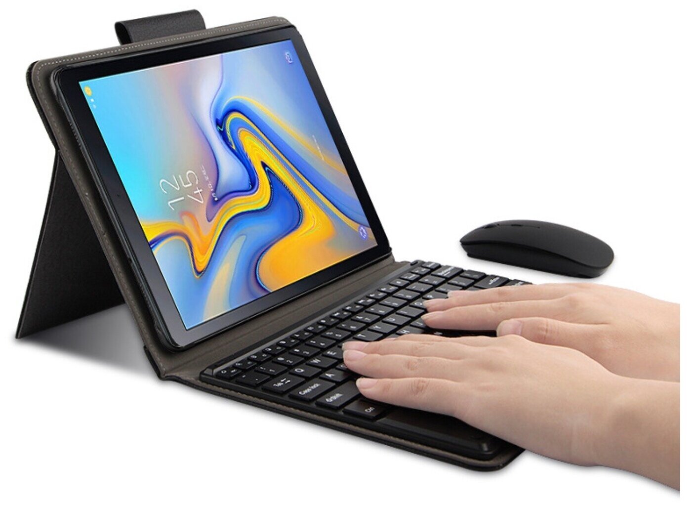 Клавиатура MyPads для Samsung Galaxy Tab A 10.5 SM-T590 (2018) / SM-T595 (2018) съемная беспроводная Bluetooth в комплекте c кожаным чехлом и пла.