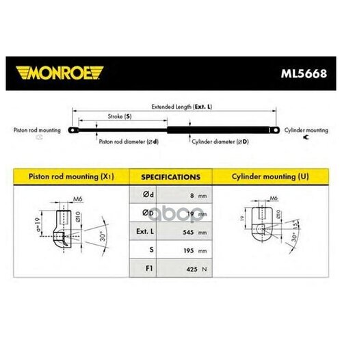 Газовый Упор Багажника Monroe арт. ML5668