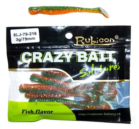 RUBICON Съедобная силиконовая приманка RUBICON Crazy Bait LJ 3g 79mm цвет 216 (8 шт аромат рыбы)