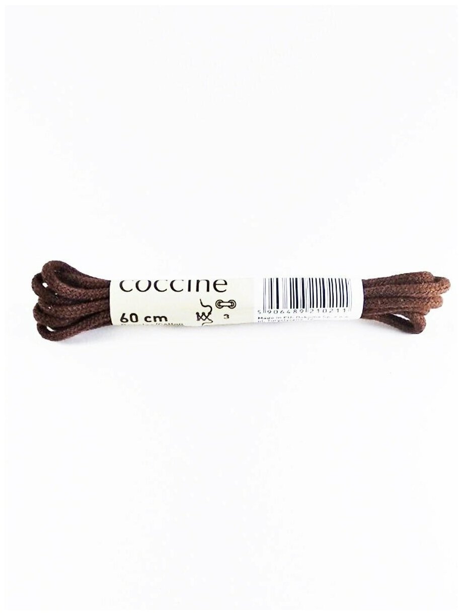 Шнурки хлопковые круглые тонкие Coccine, коричневый, 2 мм, 60 см