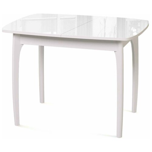 Стол обеденный Виктория М15 ДН4 раскладной деревянный белый, стекло белое