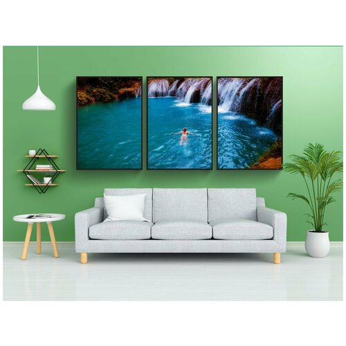 фото Набор модулных постеров для интерьера "водопад, падает, каскад" 60x90 см. в тубусе, без рамки lotsprints