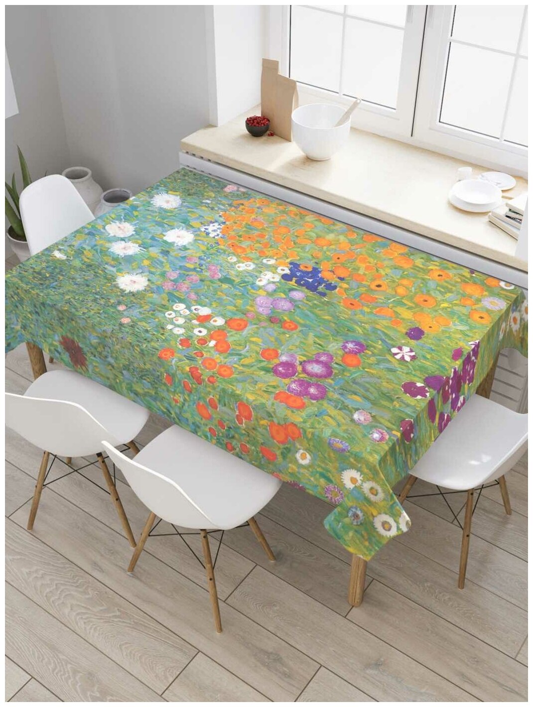 Скатерть прямоугольная JoyArty на кухонный стол "Цветущий сад" из оксфорда, 120x145 см