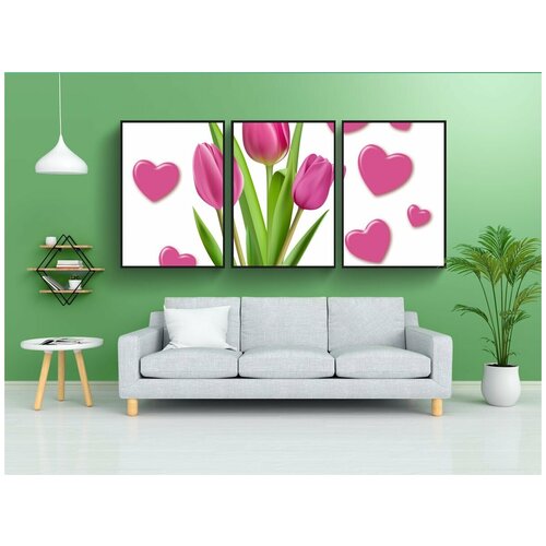 фото Набор модулных постеров для интерьера "изображения png, декор, тюльпаны" 60x90 см. в тубусе, без рамки lotsprints