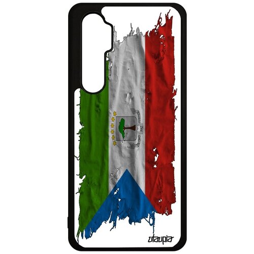 фото Защитный чехол на смартфон // xiaomi mi note 10 lite // "флаг гвинеи экваториальной на ткани" стиль дизайн, utaupia, белый