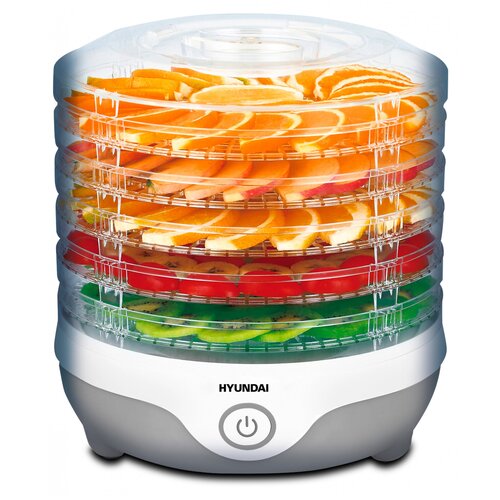 Сушка для фруктов и овощей Hyundai HYFD-0606 белый мощность 250Вт поддонов 5шт температура сушки от 35С до 70С 199900₽