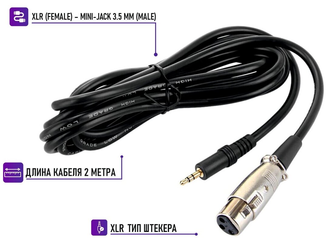 Кабель XLR-Jack 3.5 для микрофона, 2 м