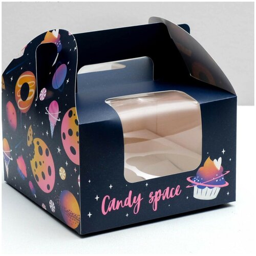 Коробка на 4 капкейка "Candy space", 16×16×10 (см)