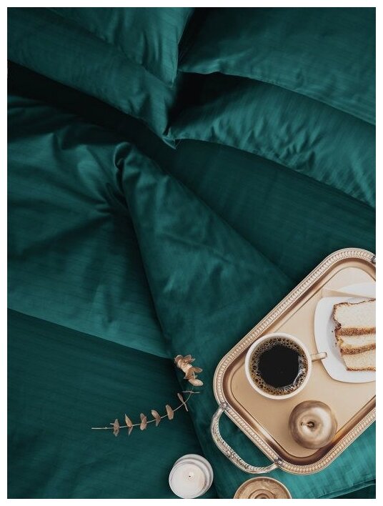 Комплект постельного белья Verossa Blumarine, 2-спальное, страйп-сатин, изумрудный - фотография № 4