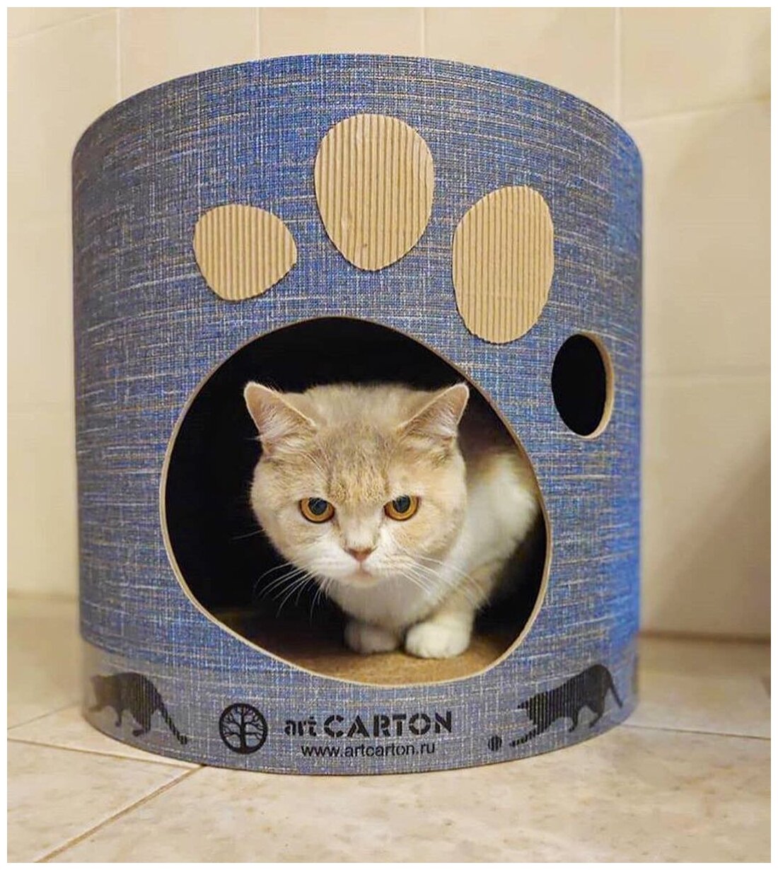 Домик с когтеточкой из картона TOWER диаметр 41 см арткартон для крупных кошек до 6 кг с двумя уровнями и жестким бортиком. Срок службы до 5-ти лет. - фотография № 17