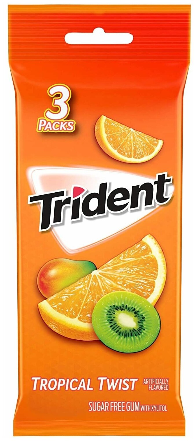 Trident tropical twist жевательная резинка без сахара 3 упаковки 14 жвачек в каждой 42 шт итого - фотография № 2