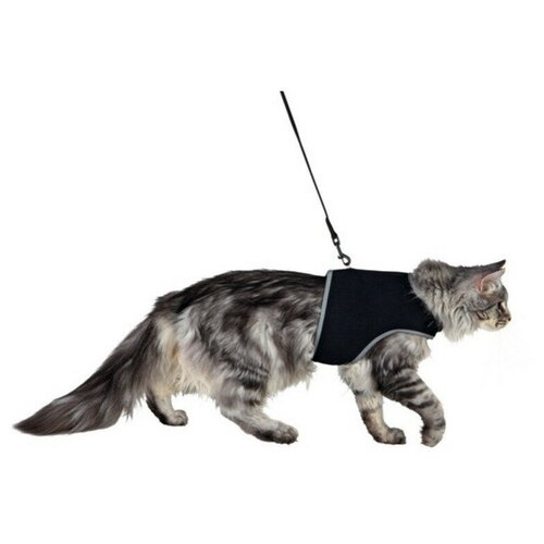 Trixie Шлейка мягкая с поводком для кошек, XL: 36-54 см, 1,20 м, чёрный шлейка для кошек с поводком