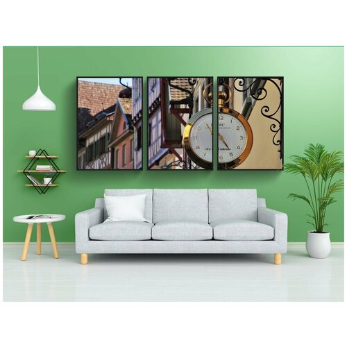 фото Набор модулных постеров для интерьера "старые дома, ретро, будильник" 60x90 см. в тубусе, без рамки lotsprints