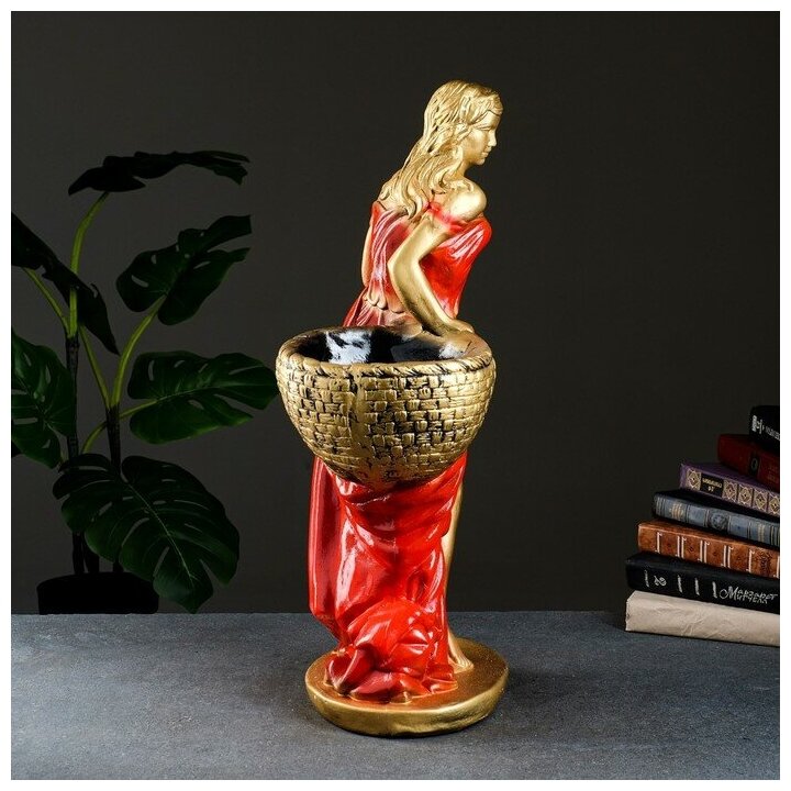 Фигура с кашпо "Девушка с корзиной" бронза красный, 1л / 30х64х32см - фотография № 2
