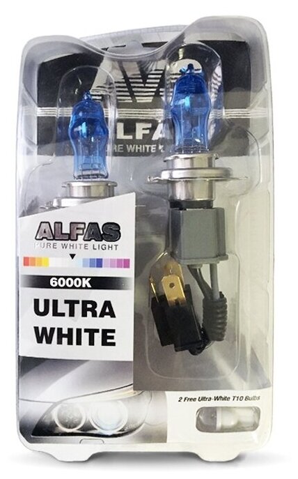 Газонаполненные лампы AVS "Alfas" "Ультра-белый" 6000К H3, комплект 2 шт.