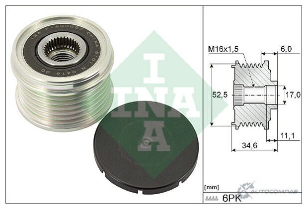 Ina 535031510 шкив генератора с обгонной муфтой nissan