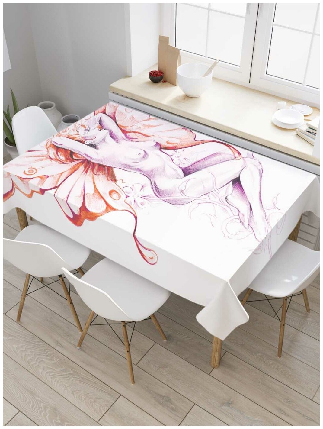 Скатерть прямоугольная JoyArty на кухонный стол "Эротическая фея" из оксфорда, 120x145 см